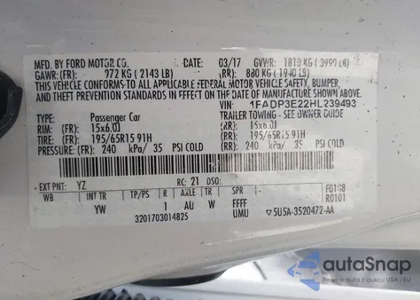 2017 Ford Focus S from USA, damaged, VIN 1FADP3E22HL239493